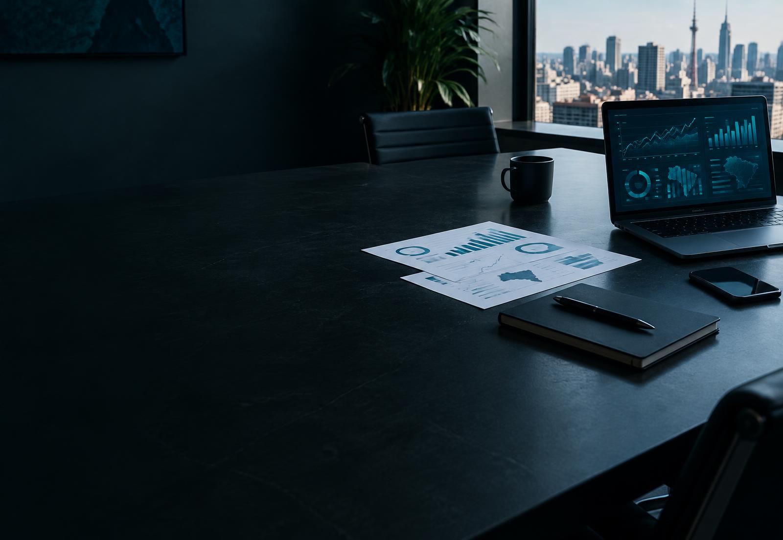 Mesa de trabalho com análises e indicadores de crescimento